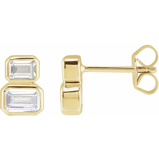 14K Yellow Gold Emerald 4.5 X 3 Mm Friction Backs Polished 1 Ctw Lab-Grown Diamond Earrings