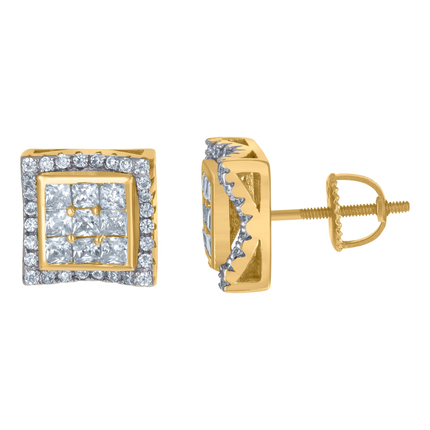 Sterling Silver Or Yellow-Tone Unisex Princess-Cut Cubic-Zirconia Square Fashion Stud Earrings