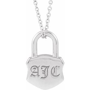 Sterling Silver 15.29 X 10.05 Mm 16-18 In Polished Engravable Lock Necklace