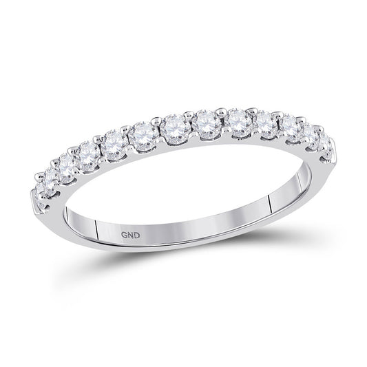 14K White Gold Womens Round Diamond Single Row Wedding Band 1/2 Cttw, Womens Size: 5-10