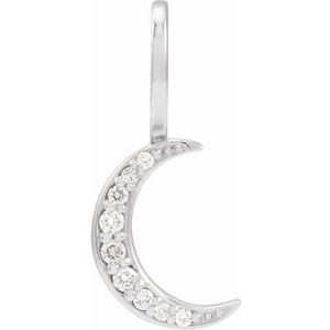14K White Gold Round G-H I1 .07 Ctw Natural Diamond Crescent Moon Pendant