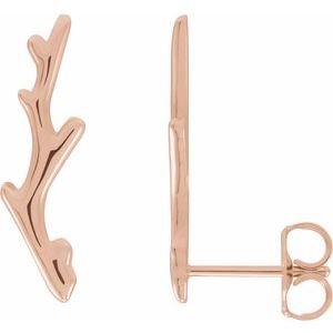 14K Rose Gold 19.71 X 5.62 Mm Pair Friction Backs Included Polished Branch Ear Climbers