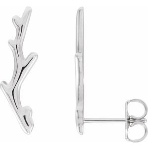 Sterling Silver 19.71 X 5.62 Mm Pair Friction Backs Included Polished Branch Ear Climbers