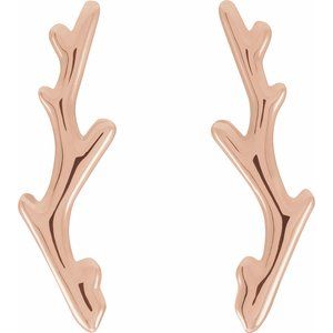 14K Rose Gold 19.71 X 5.62 Mm Pair Friction Backs Included Polished Branch Ear Climbers