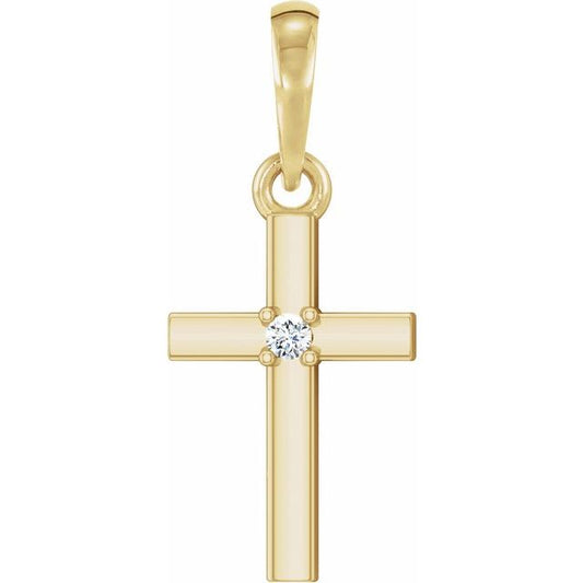 14K Yellow Gold Round 1.5Mm I1, G-H Polished .015 Ct Natural Diamond Cross Pendant