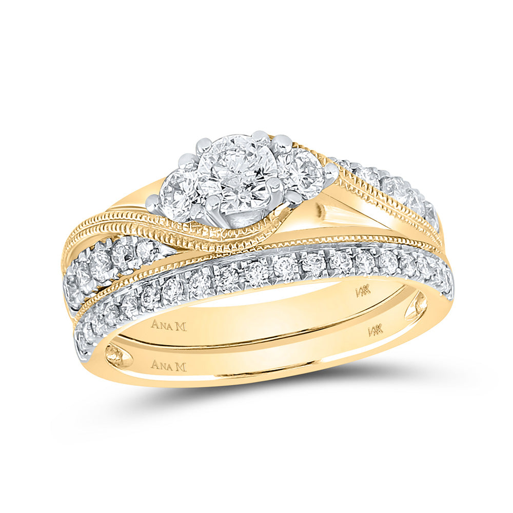 14K Yellow Gold Round Diamond Bridal Wedding Ring Band Set 7/8 Cttw, Womens Size: 5-10