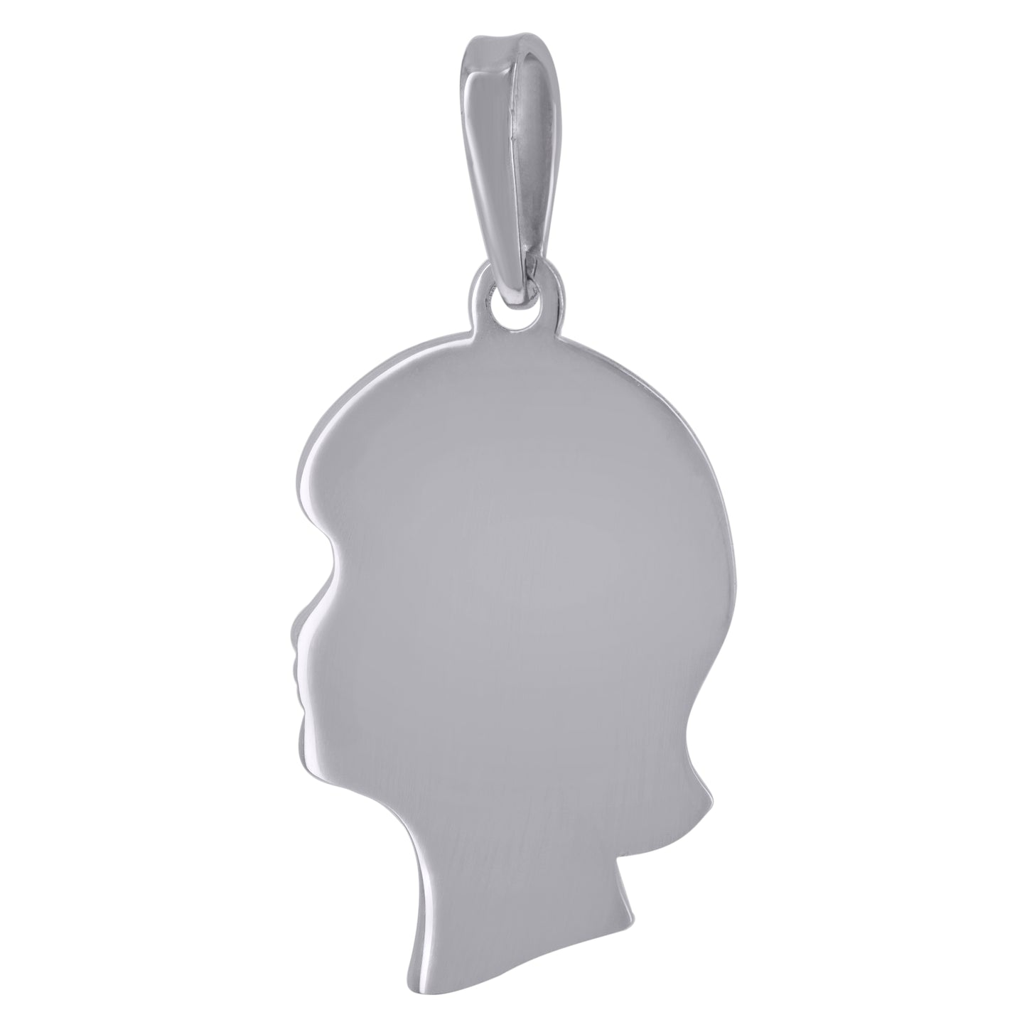 Sterling Silver Womens Fashion Girl Head Disc Engraveable Charm Pendant