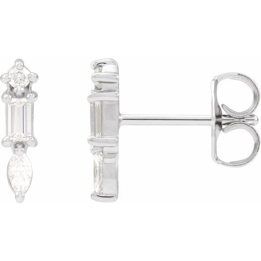 14K White Gold Pair Friction Back Polished 1/6 Ctw Natural Diamond Bar Earrings