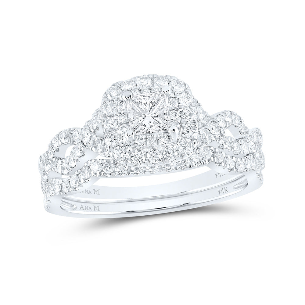 14K White Gold Princess Diamond Bridal Wedding Ring Band Set 1 Cttw, Womens Size: 5-10