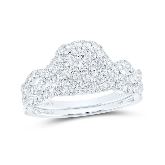 14K White Gold Princess Diamond Bridal Wedding Ring Band Set 1 Cttw, Womens Size: 5-10