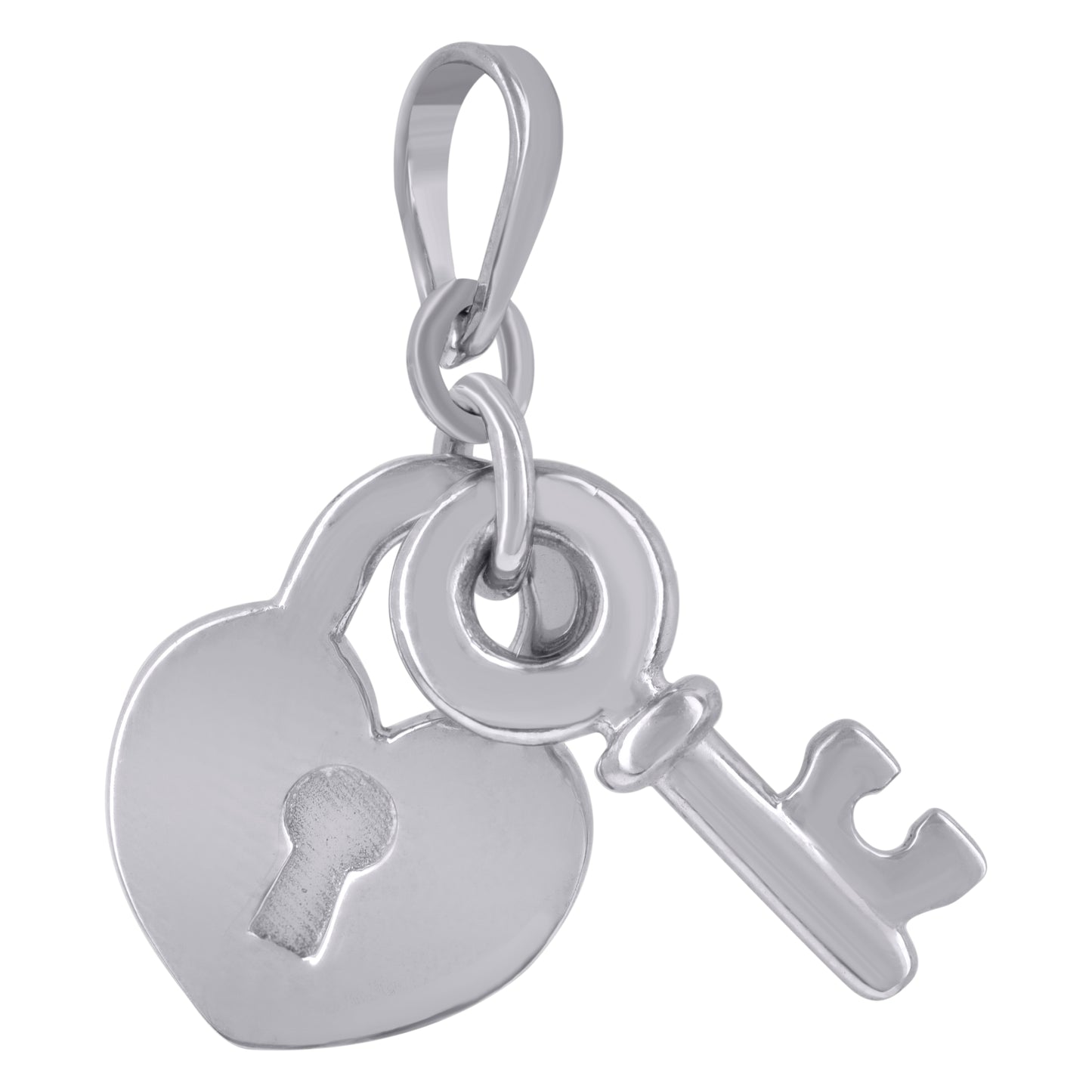 Sterling Silver Womens Key Heart Charm Pendant
