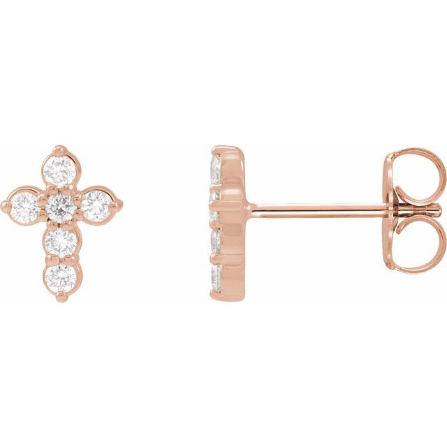 14K Yellow Or Rose Gold Or Platinum Gold 1.5 Mm Round Friction Back  Polished 1/6 Ctw Diamond Cross Earrings