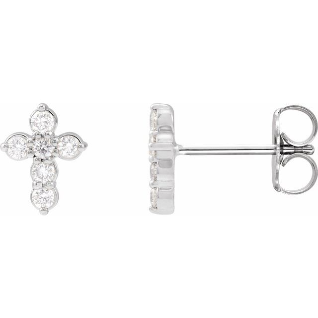 14K Yellow Or Rose Gold Or Platinum Gold 1.5 Mm Round Friction Back  Polished 1/6 Ctw Diamond Cross Earrings