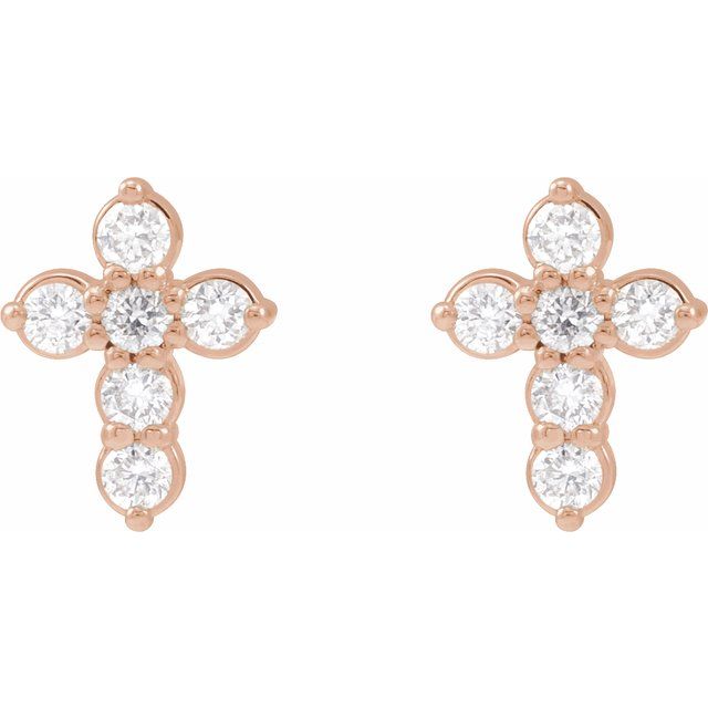 14K Yellow Or Rose Gold Or Platinum Gold 1.5 Mm Round Friction Back  Polished 1/6 Ctw Diamond Cross Earrings