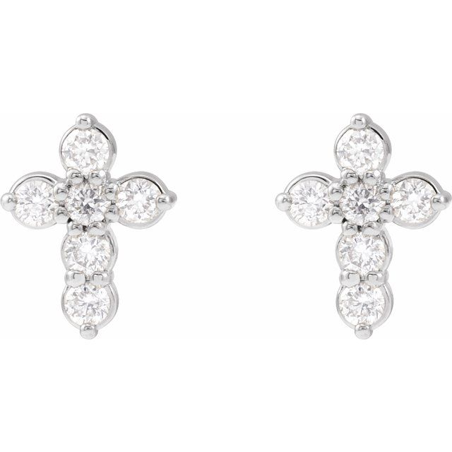 14K Yellow Or Rose Gold Or Platinum Gold 1.5 Mm Round Friction Back  Polished 1/6 Ctw Diamond Cross Earrings