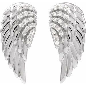 14K White Gold Round .07 Ctw Natural Diamond Angel Wing Earrings
