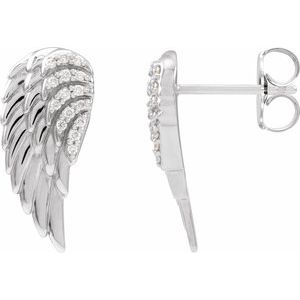 14K White Gold Round .07 Ctw Natural Diamond Angel Wing Earrings