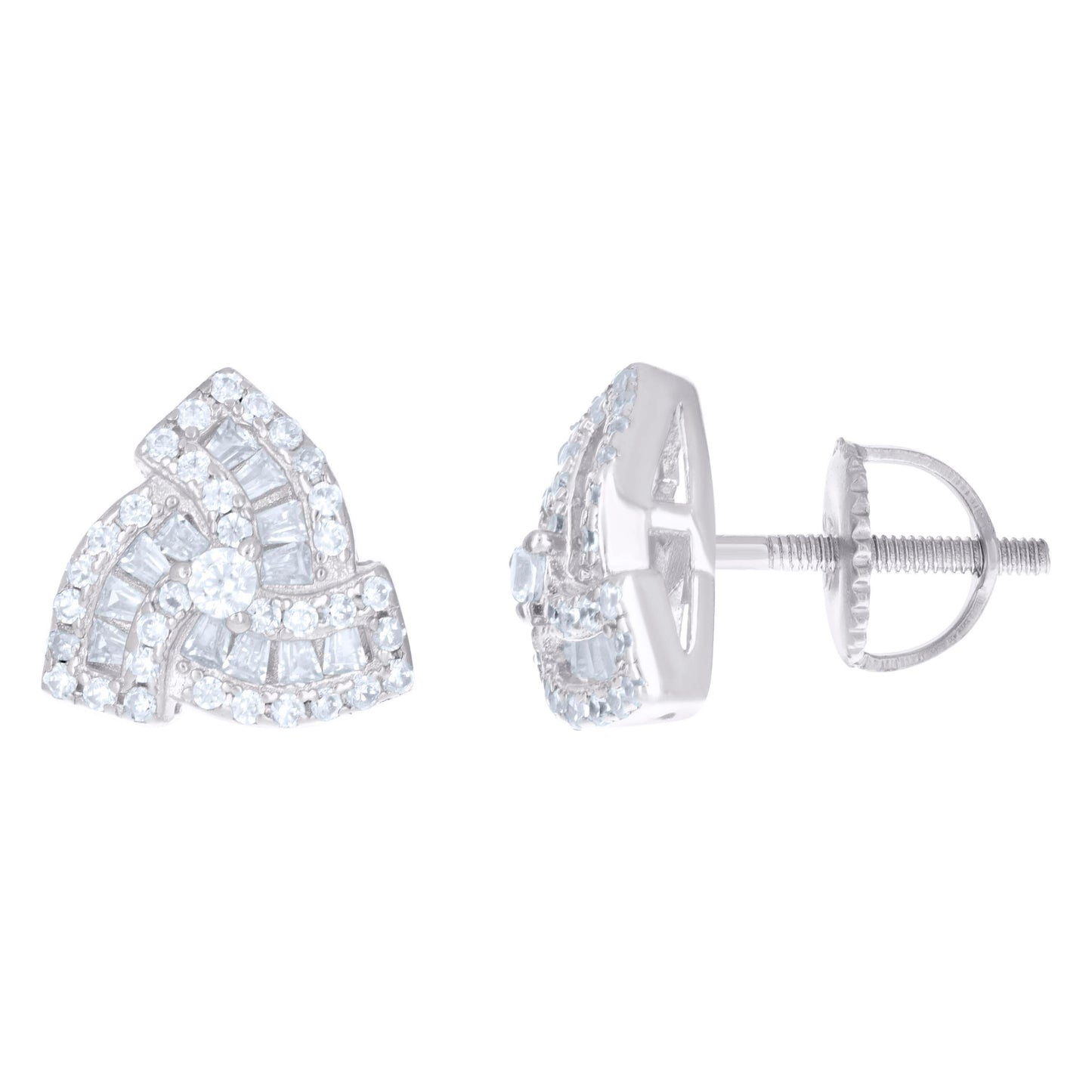 Sterling Silver Unisex Baguette Cubic-Zirconia Fashion Stud Earrings