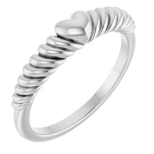 Sterling Silver Polished Rope Heart Dome Ring Size 7