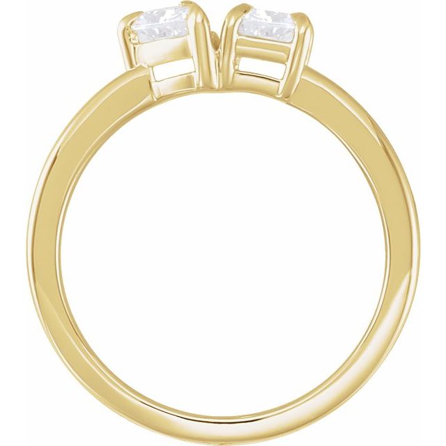 14K Yellow Gold Emerald 6 X 4 Mm Polished 1 Ctw Lab-Grown Diamond 2-Stone Ring, Size 7