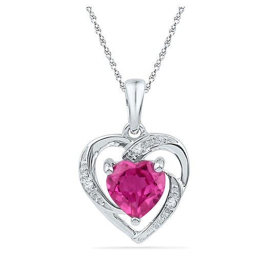 10K White Gold Womens Round Synthetic Pink Sapphire Heart Pendant 1 Cttw