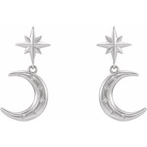 Sterling Silver 24.83 X 11.47 Mm Pair Friction Backs Included Polished Crescent Moon Dangle Earrings