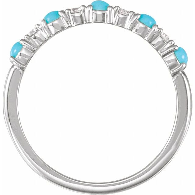 14K White Or Yellow Gold Round 2.5 Mm Polished Cabochon Natural Turquoise And 1/8 Ctw Natural Diamond Ring, Size 7
