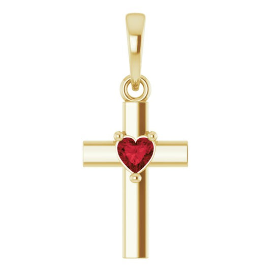 14K Yellow Gold Heart  3 X 3 Mm Polished Natural Mozambique Garnet Cross Pendant
