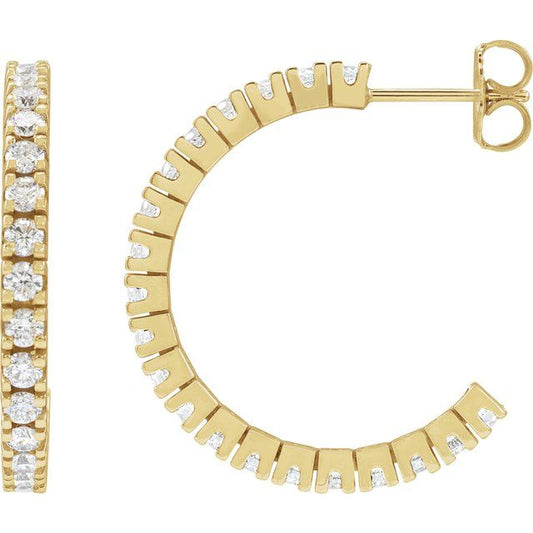 14K Yellow Gold Round 24.7 Mm 2.2 Mm 2.2Mm Si1-Si2, G-H Pair Friction Back Polished 1 5/8 Ctw Lab-Grown Diamond Hoop Earrings