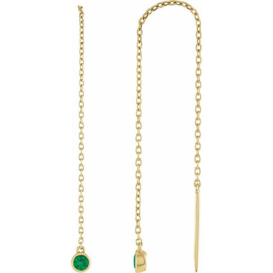 14K Yellow Or White Gold 3 Mm Round Backless Polished Natural Emerald Chain Earrings