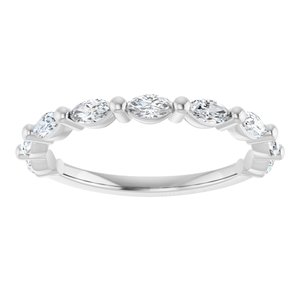 14K White Gold Marquise 4 X 2 Mm Polished 1/2 Ctw Natural Diamond Anniversary Band Size 7