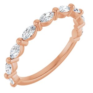 14K Rose Gold Marquise 4 X 2 Mm Polished 1/2 Ctw Natural Diamond Anniversary Band Size 7