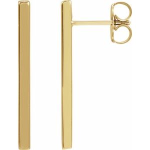 14K Yellow Gold 15 X 2 Mm Pair Friction Backs Polished Bar Earrings