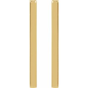 14K Yellow Gold 15 X 2 Mm Pair Friction Backs Polished Bar Earrings