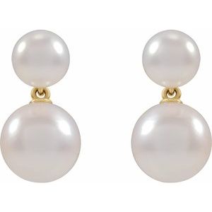 14K Yellow Gold Pearl 6-6.5 Mm Pearl Drop Earrings