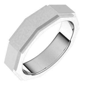 14K White Gold 6 Mm Polished Geometric Stepped Edge Band Size 10