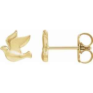 14K Yellow Gold 6.87 X 6.93 Mm Pair Friction Backs Included Polished Holy Spirit Dove Earrings
