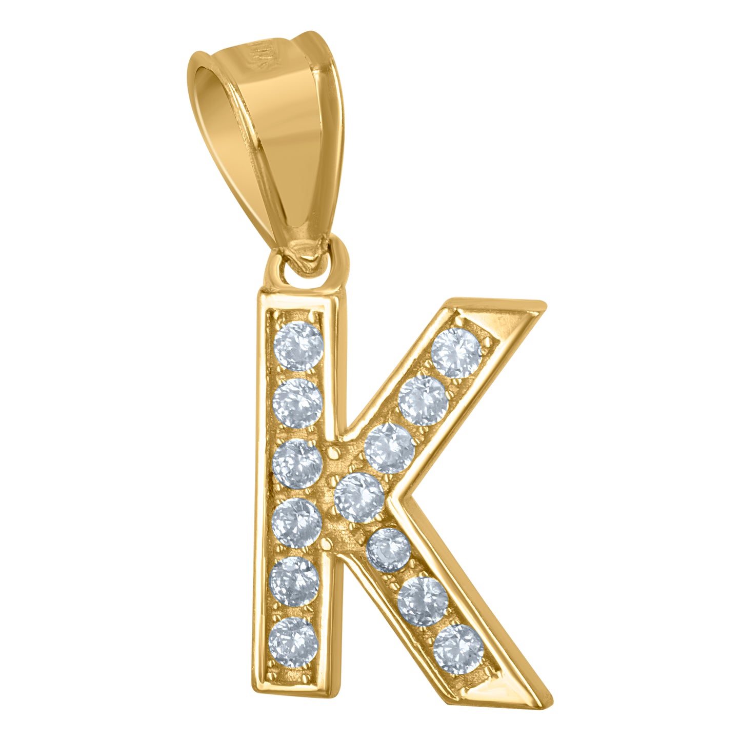 10K Yellow Gold Unisex Cubic-Zirconia Letter Alphabet Initials Charm Pendant