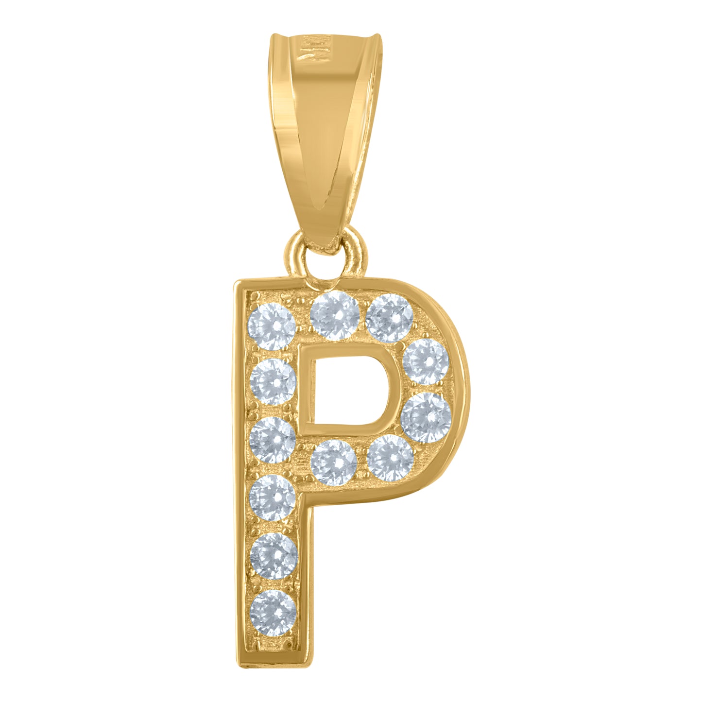 10K Yellow Gold Unisex Cubic-Zirconia Letter Alphabet Initials Charm Pendant