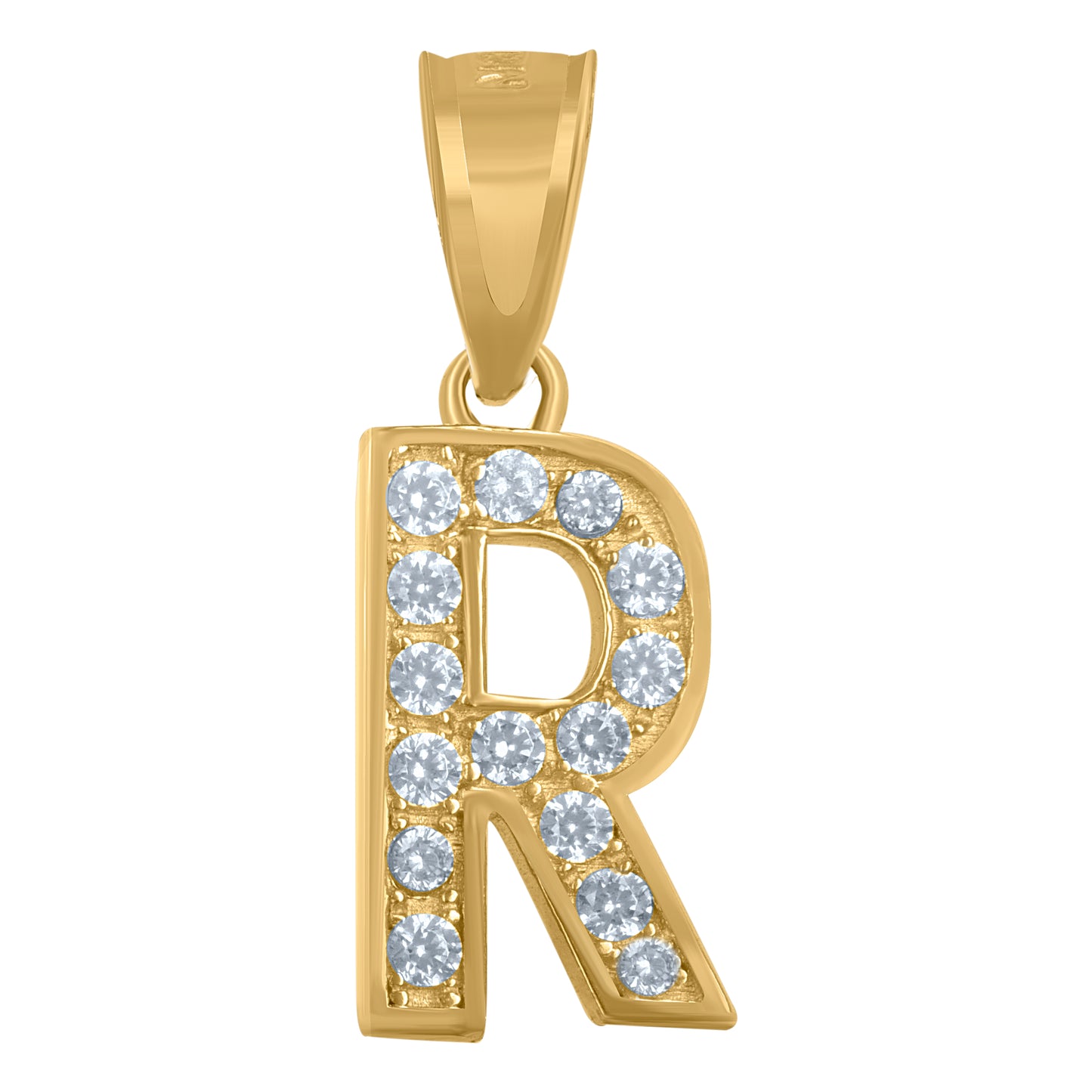 10K Yellow Gold Unisex Cubic-Zirconia Letter Alphabet Initials Charm Pendant