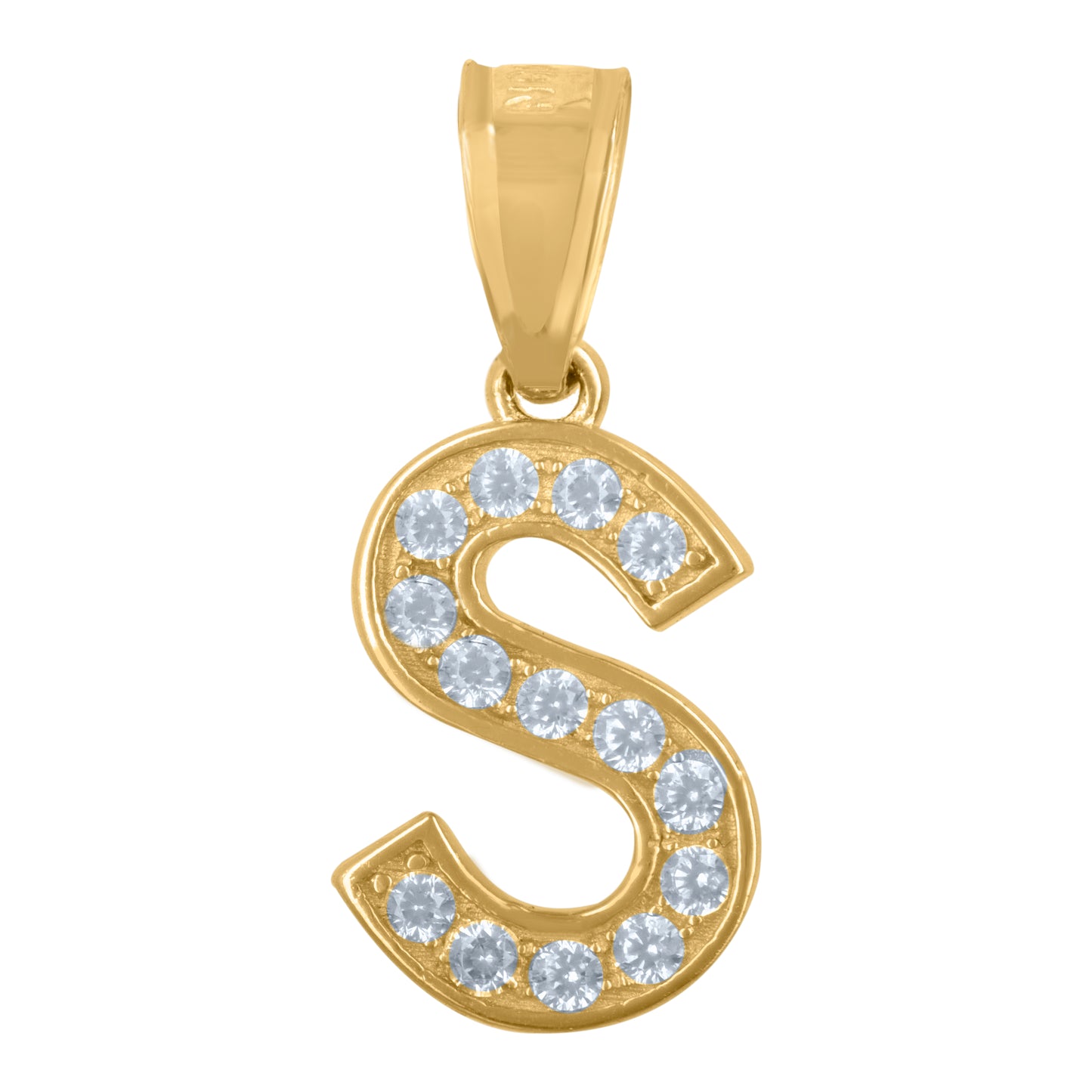 10K Yellow Gold Unisex Cubic-Zirconia Letter Alphabet Initials Charm Pendant