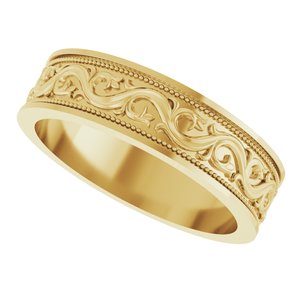 10k Yellow Or White Or Rose Gold Milgrain Sculptural Flat Band