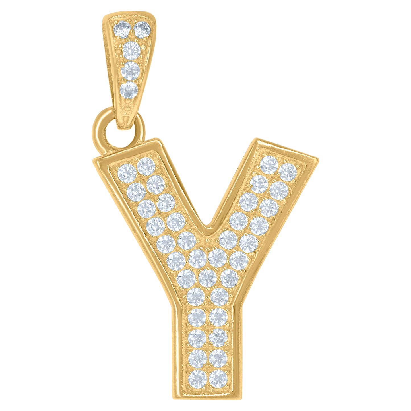 10K Yellow Gold Unisex Cubic-Zirconia Initial Alphabet Charm Pendant