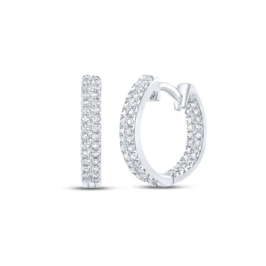 10K White Or Yellow Gold Womens Round Diamond Hoop Earrings