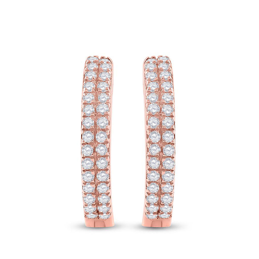 10K Rose Gold Womens Round Diamond Hoop Earrings 1/5 Cttw, Length: 0.51 In, Width: 0.08 In