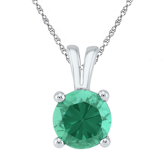 Sterling Silver Womens Round Synthetic Emerald Solitaire Pendant 1-1/3 Cttw, Width: 0.24 In