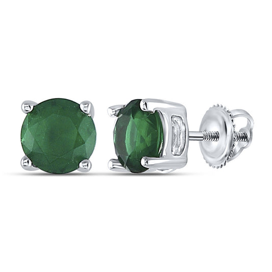 Sterling Silver Womens Round Synthetic Stud Earrings