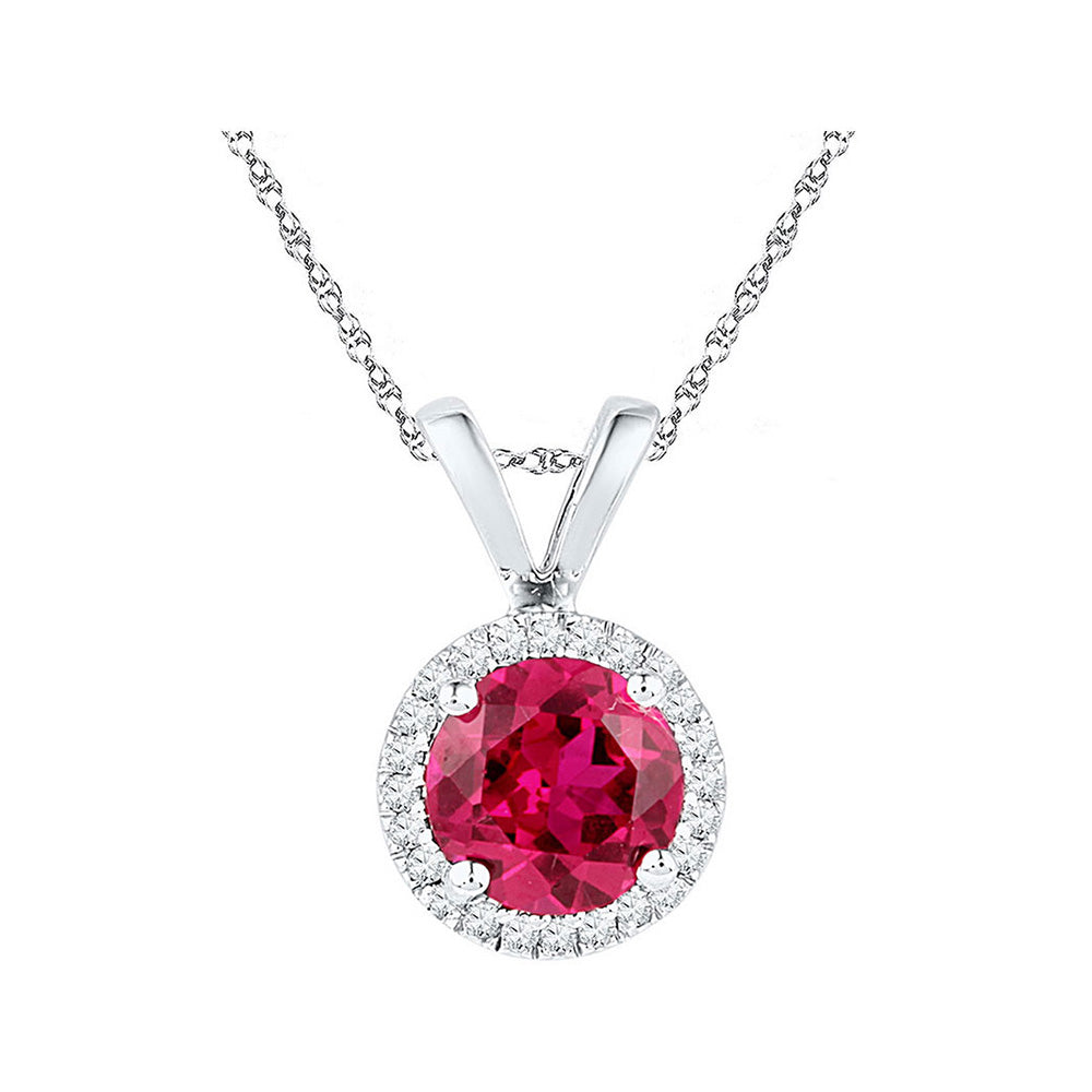 10K White Or Yellow Gold Womens Synthetic Solitaire & Diamond Halo Pendant