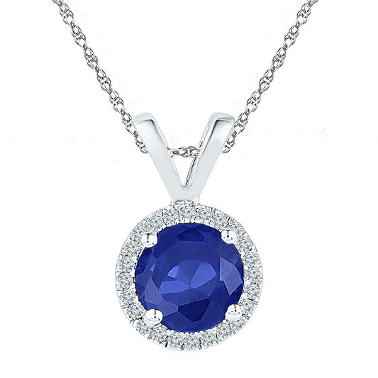 Sterling Silver Womens Round Synthetic Blue Sapphire Solitaire Pendant 1/10 Cttw, Width: 0.31 In