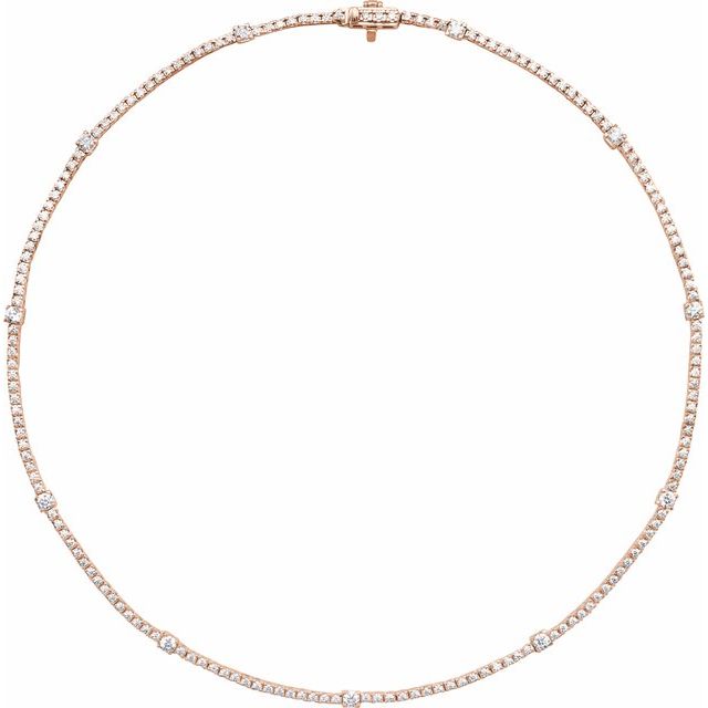 14K Rose Gold Round 3.1Mm Si1-Si2, G-H 16 In Polished 4 Ctw Lab-Grown Diamond Line Necklace